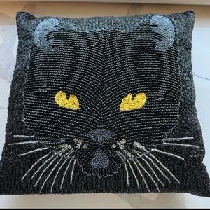 New Beaded Black Cat Throw Pillow